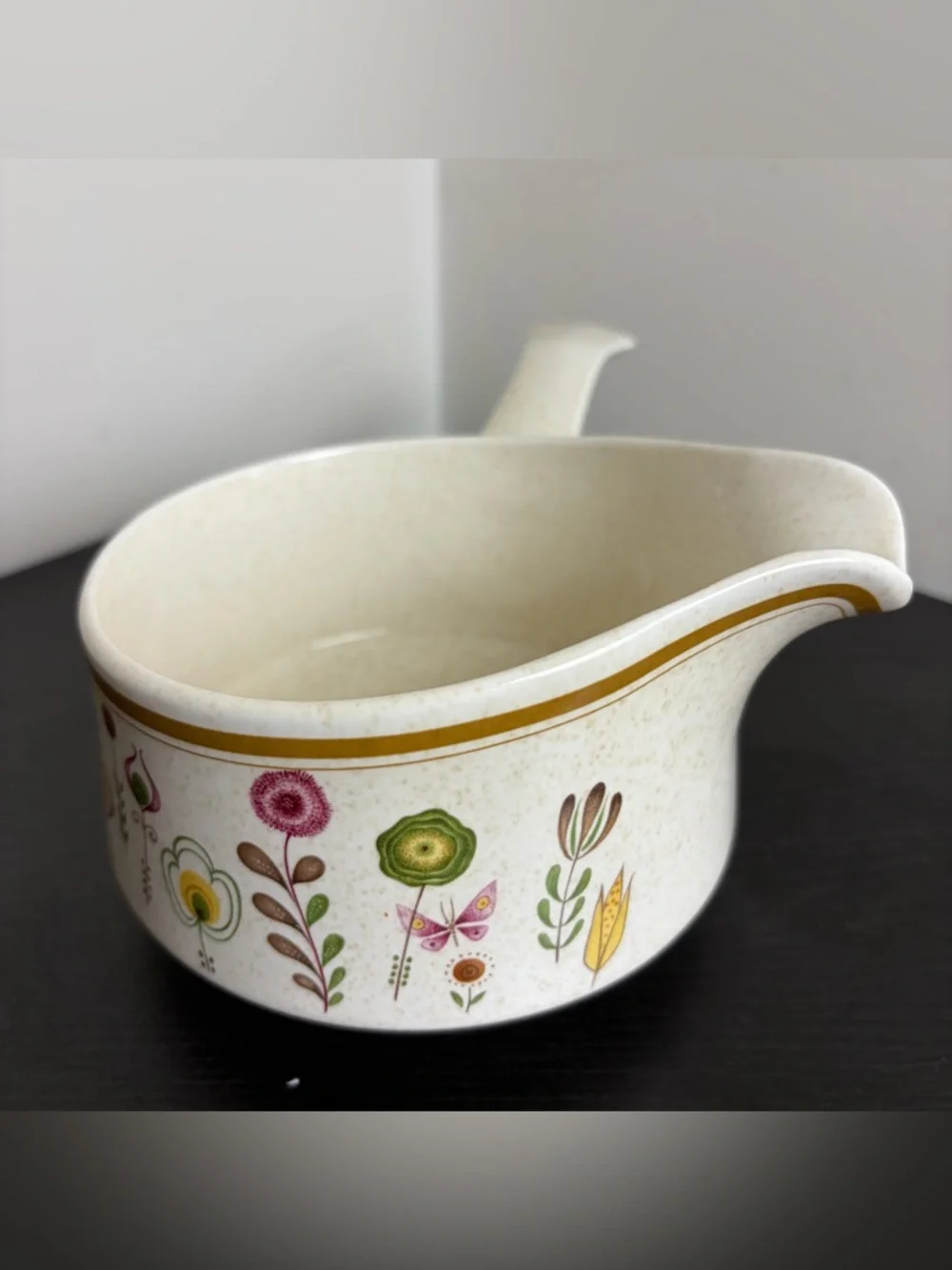Vintage Temper-Ware Lenox Sprite Floral Gravy Boat Stoneware Warmer 70s Kitchen